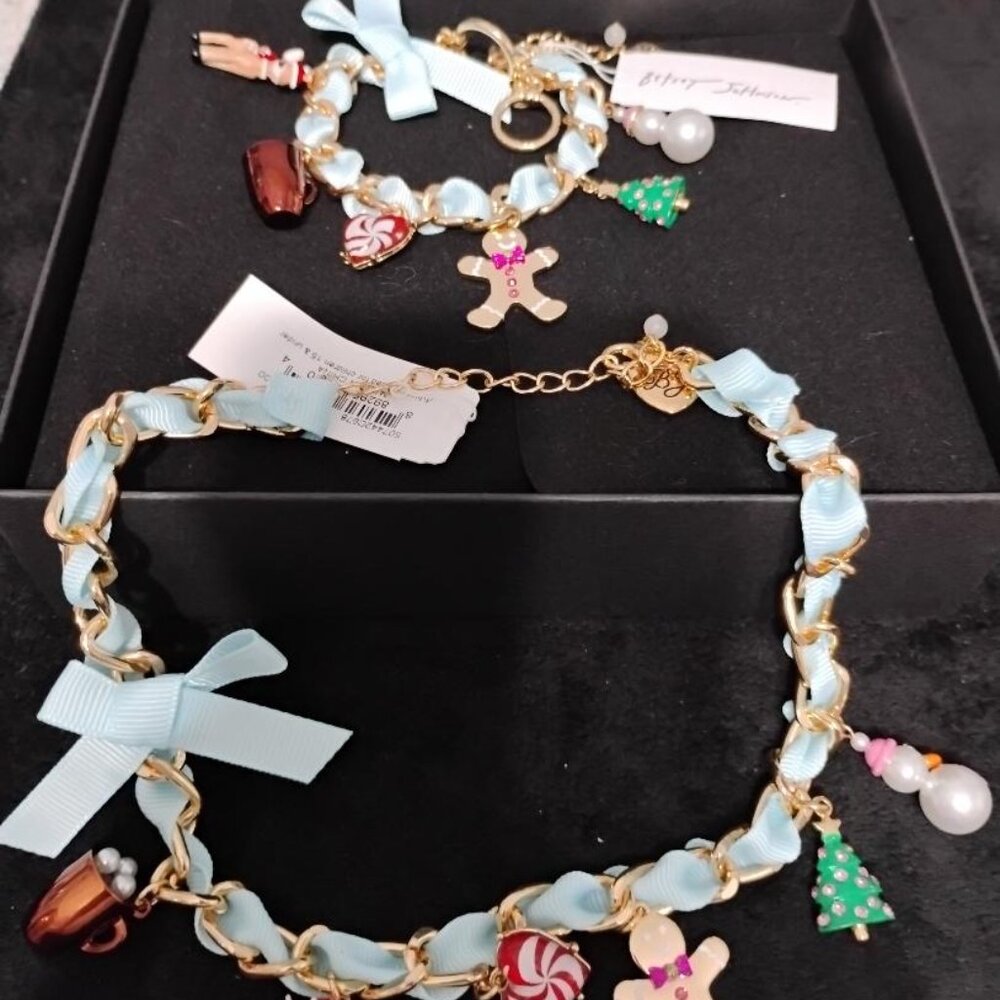 Betsey Johnson Christmas Charm Necklace and Bracelet Both NWT